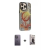 MARSİLYAN™- iPhone 13 Pro Max Kılıf Siluet Modern Koleksiyonu - Siyah Bilvis Hayalet Cam Ekran Koruyucu + Neon Fosforlu Kamera Lens - BZ