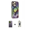 MARSİLYAN™- iPhone 13 Pro Max Kılıf Siluet Modern Koleksiyonu - Siyah Bilvis Hayalet Cam Ekran Koruyucu + Neon Fosforlu Kamera Lens - YL