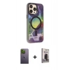 MARSİLYAN™- iPhone 13 Pro Max Kılıf Siluet Modern Koleksiyonu - Siyah Bilvis Hayalet Cam Ekran Koruyucu + Neon Fosforlu Kamera Lens - YL