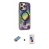 MARSİLYAN™- iPhone 13 Pro Max Kılıf Siluet Modern Koleksiyonu - Siyah Joko 5D Cam + Gökkuşağı Shine Kamera Lens Koruma Cam