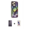 MARSİLYAN™- iPhone 13 Pro Max Kılıf Siluet Modern Koleksiyonu - Siyah Joko 5D Cam + Neon Fosforlu Kamera Lens - BZ
