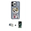 MARSİLYAN™- iPhone 13 Pro Max Kılıf Siluet Modern Özel Seri - Şeffaf 360 Full Body Arka Koruyucu + Mavi Rainbow Kamera Lens Koruma Cam
