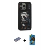 MARSİLYAN™- iPhone 13 Pro Max Kılıf Siluet Modern Özel Seri - Siyah 18D Cam Ekran Koruyucu + Mavi Renkli Kamera Lens Koruma Cam