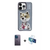 MARSİLYAN™- iPhone 13 Pro Max Kılıf Siluet Modern Özel Seri - Siyah 3D Antistatik Cam Ekran Koruyucu + Neon Fosforlu Kamera Lens - MI