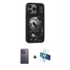 MARSİLYAN™- iPhone 13 Pro Max Kılıf Siluet Modern Özel Seri - Siyah 3D Antistatik Cam Ekran Koruyucu + Neon Fosforlu Kamera Lens - BZ