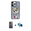 MARSİLYAN™- iPhone 13 Pro Max Kılıf Siluet Modern Özel Seri - Siyah 3D Antistatik Cam Ekran Koruyucu + Neon Fosforlu Kamera Lens - YL