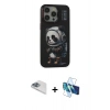 MARSİLYAN™- iPhone 13 Pro Max Kılıf Siluet Modern Özel Seri - Siyah 3D Antistatik Cam Ekran Koruyucu + Pers Alüminyum Kamera Lens - SABE