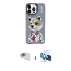 MARSİLYAN™- iPhone 13 Pro Max Kılıf Siluet Modern Özel Seri - Siyah 3D Antistatik Cam Ekran Koruyucu + Pers Alüminyum Kamera Lens - SABE