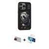 MARSİLYAN™- iPhone 13 Pro Max Kılıf Siluet Modern Özel Seri - Siyah 3D Antistatik Cam Ekran Koruyucu + Rainbow Kamera Lens Koruma Cam - KI