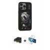 MARSİLYAN™- iPhone 13 Pro Max Kılıf Siluet Modern Özel Seri - Siyah 3D Antistatik Cam Ekran Koruyucu + Raze Metal Kamera Lens - GD