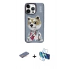 MARSİLYAN™- iPhone 13 Pro Max Kılıf Siluet Modern Özel Seri - Siyah 3D Antistatik Cam Ekran Koruyucu + Renkli Kamera Lens Koruma Cam - PE