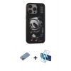 MARSİLYAN™- iPhone 13 Pro Max Kılıf Siluet Modern Özel Seri - Siyah 3D Antistatik Cam Ekran Koruyucu + Shine Kamera Lens Koruma Cam - PE