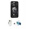 MARSİLYAN™- iPhone 13 Pro Max Kılıf Siluet Modern Özel Seri - Siyah 3D Antistatik Cam Ekran Koruyucu + Shine Kamera Lens - GD