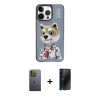 MARSİLYAN™- iPhone 13 Pro Max Kılıf Siluet Modern Özel Seri - Siyah 3D Antistatik Hayalet Cam Ekran Koruyucu + Yeşil Neon Fosforlu Kamera Lens