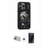 MARSİLYAN™- iPhone 13 Pro Max Kılıf Siluet Modern Özel Seri - Siyah 3D Antistatik Hayalet Cam Ekran Koruyucu + Rainbow Kamera Lens Koruma Cam - MR