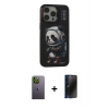 MARSİLYAN™- iPhone 13 Pro Max Kılıf Siluet Modern Özel Seri - Siyah 3D Antistatik Hayalet Cam Ekran Koruyucu + Yeşil Neon Fosforlu Kamera Lens