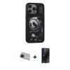 MARSİLYAN™- iPhone 13 Pro Max Kılıf Siluet Modern Özel Seri - Siyah 3D Antistatik Hayalet Cam Ekran Koruyucu + Rainbow Kamera Lens Koruma Cam - KI