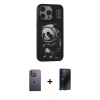 MARSİLYAN™- iPhone 13 Pro Max Kılıf Siluet Modern Özel Seri - Siyah 3D Antistatik Hayalet Cam Ekran Koruyucu + Neon Fosforlu Kamera Lens - BZ