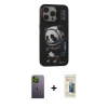 MARSİLYAN™- iPhone 13 Pro Max Kılıf Siluet Modern Özel Seri - Siyah 6D Mat Seramik Hayalet Nano Ekran Koruyucu + Neon Fosforlu Kamera Lens - YL
