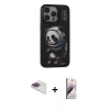 MARSİLYAN™- iPhone 13 Pro Max Kılıf Siluet Modern Özel Seri - Siyah Bilvis 3D Mat Cam Ekran Koruyucu + Gökkuşağı Pers Alüminyum Kamera Lens