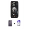 MARSİLYAN™- iPhone 13 Pro Max Kılıf Siluet Modern Özel Seri - Siyah Bilvis 5in1 3D Magic Cam Ekran Koruyucu + Neon Fosforlu Kamera Lens - BZ