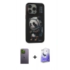 MARSİLYAN™- iPhone 13 Pro Max Kılıf Siluet Modern Özel Seri - Siyah Bilvis 5in1 5D Magic Hayalet Cam Ekran Koruyucu + Neon Fosforlu Kamera Lens - YL