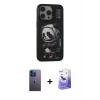 MARSİLYAN™- iPhone 13 Pro Max Kılıf Siluet Modern Özel Seri - Siyah Bilvis 5in1 5D Magic Hayalet Cam Ekran Koruyucu + Neon Fosforlu Kamera Lens - MI