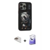 MARSİLYAN™- iPhone 13 Pro Max Kılıf Siluet Modern Özel Seri - Siyah Bilvis 5in1 5D Magic Hayalet Cam Ekran Koruyucu + Pers Alüminyum Kamera Lens - GD