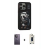 MARSİLYAN™- iPhone 13 Pro Max Kılıf Siluet Modern Özel Seri - Siyah Bilvis Hayalet Cam Ekran Koruyucu + Beyaz Neon Fosforlu Kamera Lens