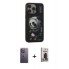 MARSİLYAN™- iPhone 13 Pro Max Kılıf Siluet Modern Özel Seri - Siyah Bilvis Hayalet Cam Ekran Koruyucu + Neon Fosforlu Kamera Lens - BZ