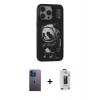 MARSİLYAN™- iPhone 13 Pro Max Kılıf Siluet Modern Özel Seri - Siyah Bilvis Hayalet Cam Ekran Koruyucu + Neon Fosforlu Kamera Lens - MI