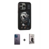 MARSİLYAN™- iPhone 13 Pro Max Kılıf Siluet Modern Özel Seri - Siyah Bilvis Hayalet Cam Ekran Koruyucu + Neon Fosforlu Kamera Lens - MI