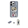 MARSİLYAN™- iPhone 13 Pro Max Kılıf Siluet Modern Özel Seri - Siyah Bilvis Hayalet Cam Ekran Koruyucu + Pembe Renkli Kamera Lens Koruma Cam