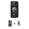 MARSİLYAN™- iPhone 13 Pro Max Kılıf Siluet Modern Özel Seri - Siyah Joko 5D Cam + Neon Fosforlu Kamera Lens - MI