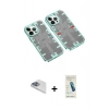 MARSİLYAN™- iPhone 13 Pro Max Kılıf Ufuk Doku Prime - Şeffaf Pasifik Cam Ekran Koruyucu + Sierra Blue Pers Alüminyum Kamera Lens