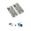 MARSİLYAN™- iPhone 13 Pro Max Kılıf Ufuk Doku Prime - Siyah 3D Antistatik Cam Ekran Koruyucu + Pers Alüminyum Kamera Lens - LT