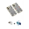 MARSİLYAN™- iPhone 13 Pro Max Kılıf Ufuk Doku Prime - Siyah 3D Antistatik Cam Ekran Koruyucu + Pers Alüminyum Kamera Lens - GD