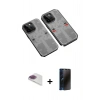 MARSİLYAN™- iPhone 13 Pro Max Kılıf Ufuk Doku Prime - Siyah 3D Antistatik Hayalet Cam Ekran Koruyucu + Pers Alüminyum Kamera Lens - GI