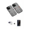 MARSİLYAN™- iPhone 13 Pro Max Kılıf Ufuk Doku Prime - Siyah 3D Antistatik Hayalet Cam Ekran Koruyucu + Pers Alüminyum Kamera Lens - LT
