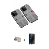 MARSİLYAN™- iPhone 13 Pro Max Kılıf Ufuk Doku Prime - Siyah 3D Antistatik Hayalet Cam Ekran Koruyucu + Rainbow Kamera Lens Koruma Cam - MR