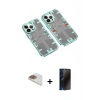 MARSİLYAN™- iPhone 13 Pro Max Kılıf Ufuk Doku Prime - Siyah 3D Antistatik Hayalet Cam Ekran Koruyucu + Pers Alüminyum Kamera Lens - GD