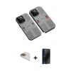 MARSİLYAN™- iPhone 13 Pro Max Kılıf Ufuk Doku Prime - Siyah 3D Antistatik Hayalet Cam Ekran Koruyucu + Pers Alüminyum Kamera Lens - GD