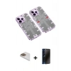 MARSİLYAN™- iPhone 13 Pro Max Kılıf Ufuk Doku Prime - Siyah 3D Antistatik Hayalet Cam Ekran Koruyucu + Pers Alüminyum Kamera Lens - GD