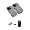 MARSİLYAN™- iPhone 13 Pro Max Kılıf Ufuk Doku Prime - Siyah 3D Antistatik Hayalet Cam Ekran Koruyucu + Shine Kamera Lens Koruma Cam - GI
