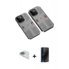 MARSİLYAN™- iPhone 13 Pro Max Kılıf Ufuk Doku Prime - Siyah 3D Antistatik Hayalet Cam Ekran Koruyucu + Pers Alüminyum Kamera Lens - SABE