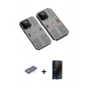 MARSİLYAN™- iPhone 13 Pro Max Kılıf Ufuk Doku Prime - Siyah 3D Antistatik Hayalet Cam Ekran Koruyucu + Renkli Kamera Lens Koruma Cam - TU