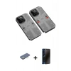 MARSİLYAN™- iPhone 13 Pro Max Kılıf Ufuk Doku Prime - Siyah 3D Antistatik Hayalet Cam Ekran Koruyucu + Renkli Kamera Lens Koruma Cam - YL