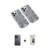 MARSİLYAN™- iPhone 13 Pro Max Kılıf Ufuk Doku Prime - Siyah 6D Mat Seramik Hayalet Nano Ekran Koruyucu + Mavi Neon Fosforlu Kamera Lens