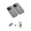 MARSİLYAN™- iPhone 13 Pro Max Kılıf Ufuk Doku Prime - Siyah 6D Mat Seramik Hayalet Nano Ekran Koruyucu + Mor Metal Kamera Lens Koruma Cam