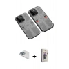 MARSİLYAN™- iPhone 13 Pro Max Kılıf Ufuk Doku Prime - Siyah Bilvis 3D Cam Ekran Koruyucu + Sierra Blue Pers Alüminyum Kamera Lens